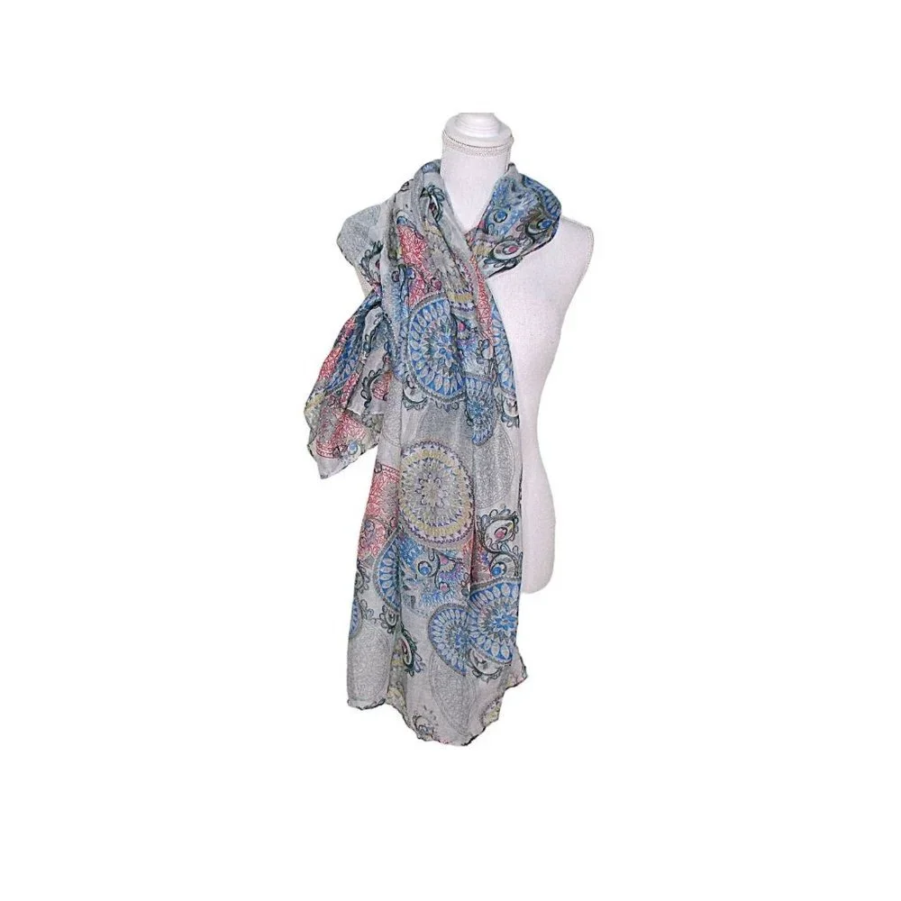 Sheer Rectangle Scarf Aztec Geo Design Multifunctional Lightweight 72x30